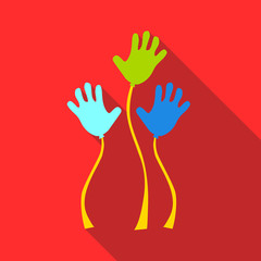 Colorful balloons in the form of palm icon. Flat illustration of balloons in the form of palm vector icon for web isolated on red background