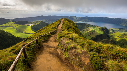 Walking Path Leading to a View on The Seven Cities Lakes, Sao Miguel Island, Azores, Portugal


