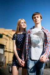 Young couple walking in the city