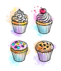 Set of muffins and cupcakes. 