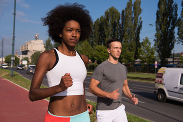 Fototapeta na wymiar multiethnic group of people on the jogging