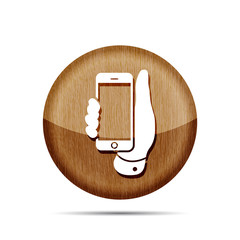 wooden Mobile phone in hand icon on a white background - vector