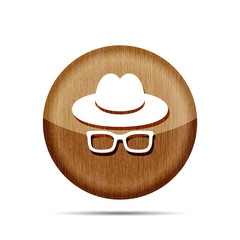 wooden hat with glasses icon on a white background