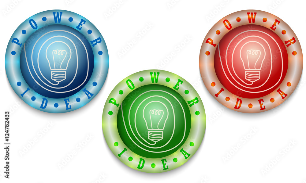 Poster three icons with color back light and idea symbol
