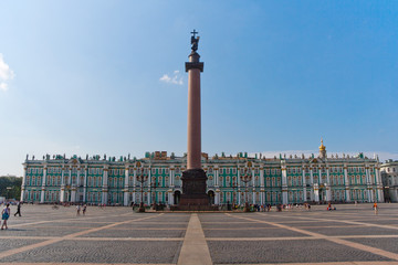 Winter Palace, Hermitage museum and Alexander Colum in Saint Petersburg, Russia 