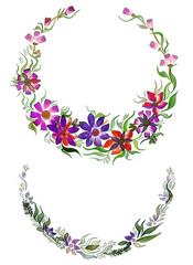 watercolor flowers in different styles