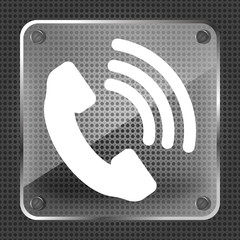 Glass Telephone receiver vector icon on a metallic background