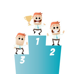 funny businessmen on winners podium 