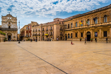 Fototapeta premium Piazza Duomo and Cathedral in Syracuse. Travel photo.
