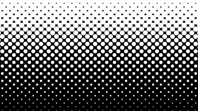 White dots pattern on black. Computer generated seamless loop abstract halftone motion background.