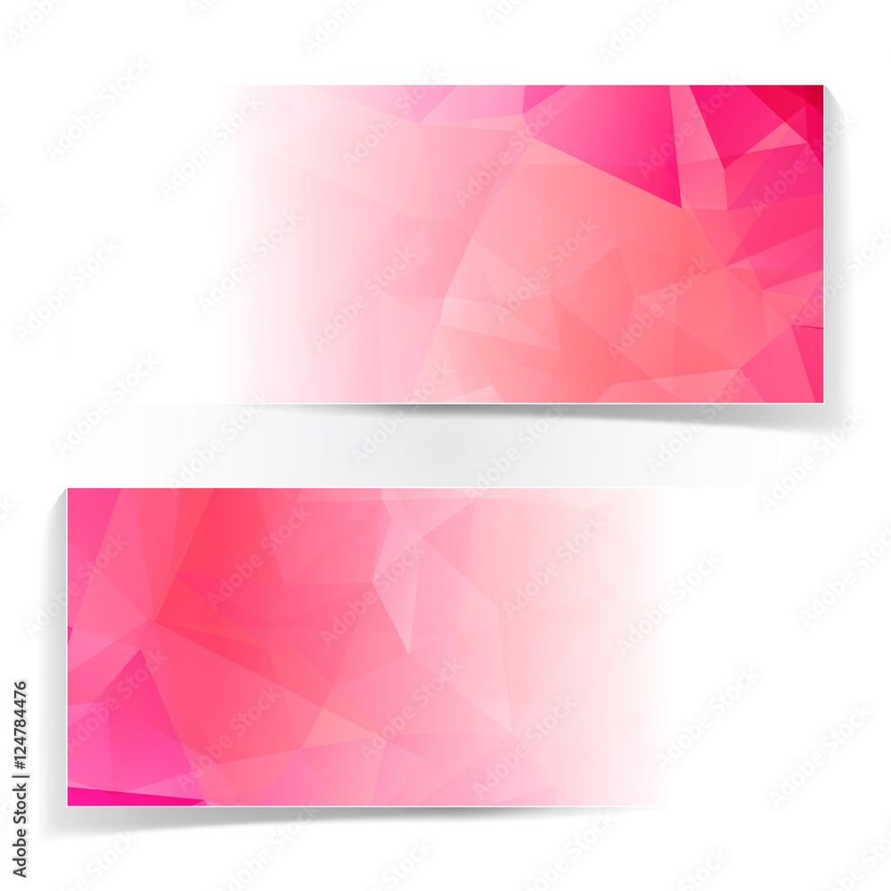 Poster set of abstract pink triangular polygonal vector headers