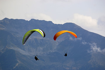 Paragliders in the French Alps