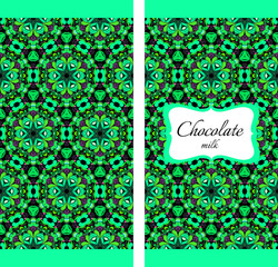 Chocolate packaging design. Bright green ornamental pattern.