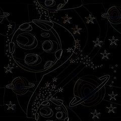 Illustration of fantasy cosmic starry night with big planets.