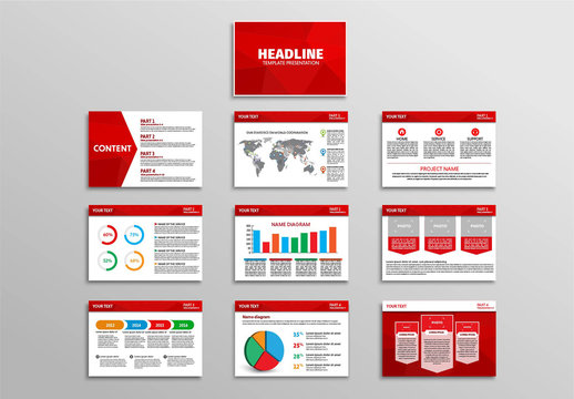 10 Red Polygonal Element Presentation Slides