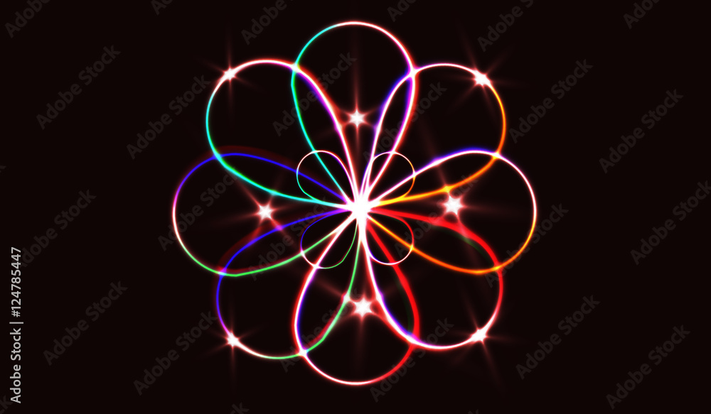 Poster neon blurry circles at motion . vector swirl trail effect . abstract luminous rings slow shutter spe