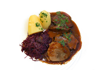 organisch, lifestyle, rindsbraten, salzkartoffeln, rotkohl, modern, neu