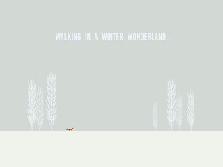 Fox walking in winter wonderland. Christmas card vector template with seasonal background.