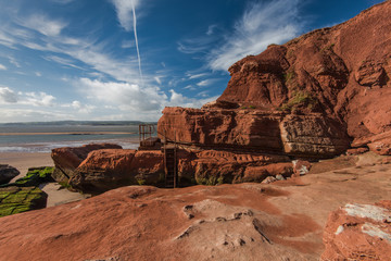 Red rocks on Jurassic heritage coast in Exmouth,UK