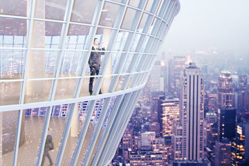 Fototapeta premium Businesspeople inside glass building