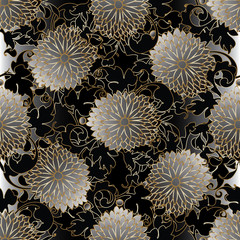 Floral damask vector seamless pattern wallpaper illustration with 3d vintage decorative flowers, leaves and ornaments.Floral wallpaper