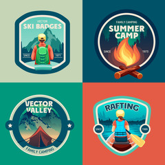 Set of outdoor adventure camp labels and badges