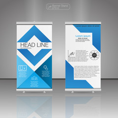 Roll Up Banner Stand, template and info graphics, banner stand design. Vector.