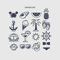 Set of 16 summer icons