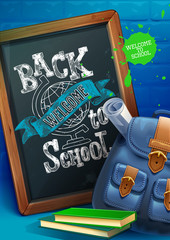 School board with backpack and books. Vector illustration back t