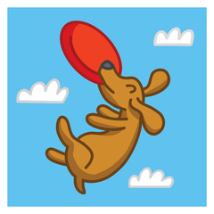 Small dog leaps into the air to catch a flying disc.