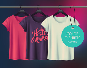 Color vector woman's t-shirt design template.