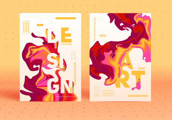 Posters with colorful abstract liquid ink. Modern style trends.