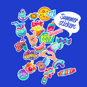 Set of Summer stickers, badges and design elements. Retro beach
