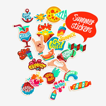Collection of Summer stickers, badges and design elements. Retro