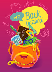 Colorful backpack with school subjects. Poster Design in Colorfu