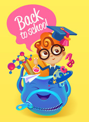 Colorful backpack with school subjects. Poster Design in Colorfu