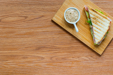 Top view of Healthy Sandwich toast on a wooden background