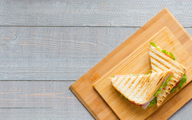 Top view of Healthy Sandwich toast on a wooden background