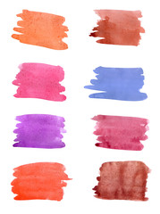 Gouache brushstrokes of different colors. Shaded fragments of red, brown, violet and blue colours