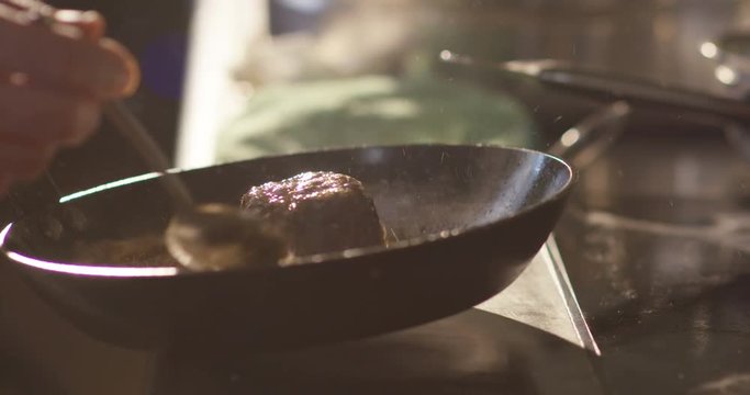 an experienced cook a filet fried with fresh food, meat and tender and soft flesh with a genuine taste