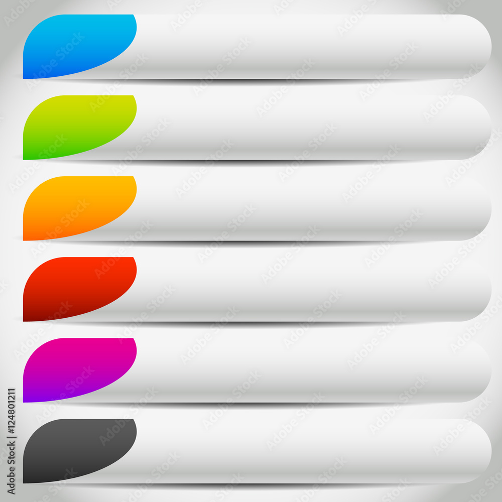 Poster colorful buttons, banners with side tabs. empty button backgroun