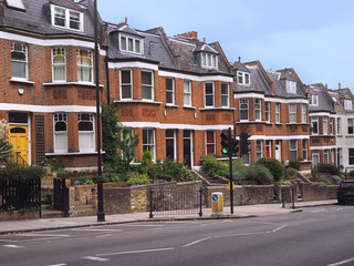 Typical English suburban street with semi-detached houses