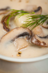 Mushroom Potato Soup. Selective focus.