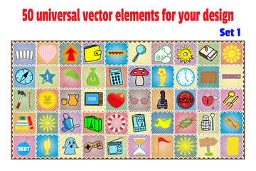 Set cartoon patches, stickers and badges. Objects in flat style. Collection universal elements for design and decoration