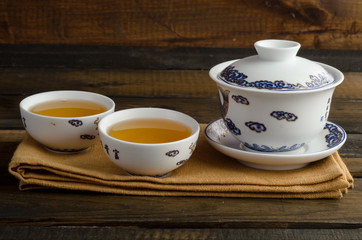 Fototapeta premium tea set on wooden background