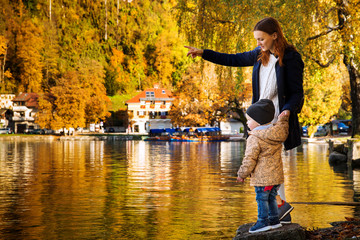 Fototapeta na wymiar Family on the Lake Bled, Slovenia, Europe