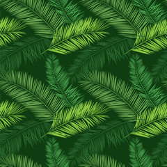 Green palm vector seamless pattern. Hawaiian shirt pattern with palm l