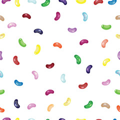 White seamless jelly beans vector pattern. Sweet candy jelly beans background.