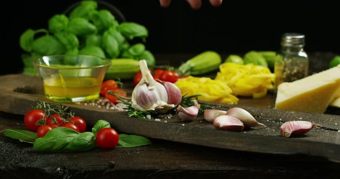 the hands of professional chef present a beautiful italian garlic