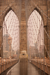 Brooklyn Bridge with no people on a rainy day